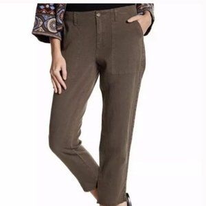 JOIE Yvonnette Side Stud Linen Blend Straight Leg Pants Olive Green Womens 12